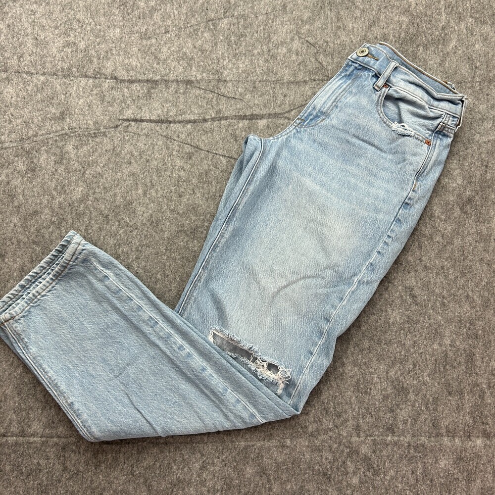 American Eagle 90s Straight Jeans Women's Size 6 Medium Wash Distressed Denim